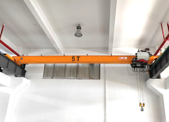 FEM 5Ton Single Beam เครนเหนือศีรษะแบบยุโรปพร้อมรถเข็นสีเหลือง