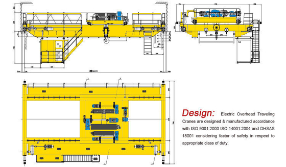 คลังสินค้า Double Girder Overhead Crane Trolley ความเร็วการเดินทางที่กําหนดเอง